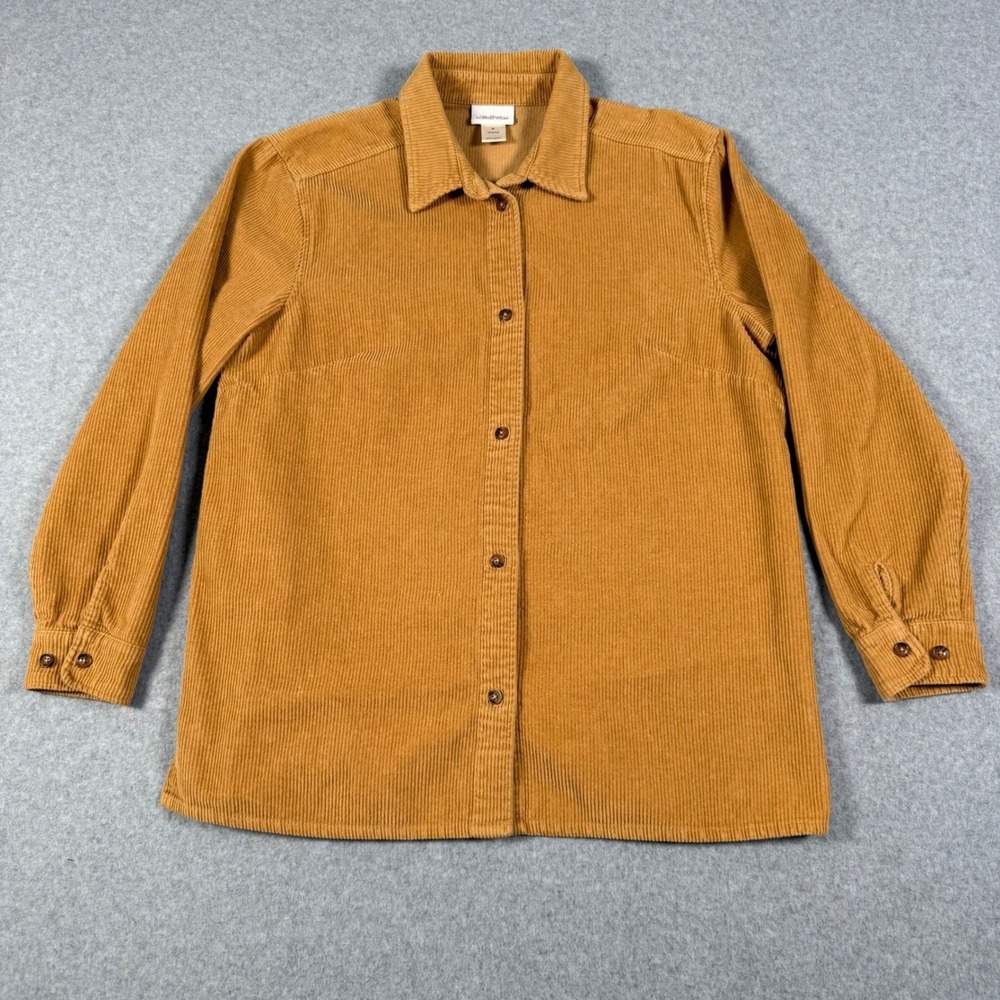 The Vermont Country Store Corduroy Button Down Shirt Camel Tan Shacket Medium
